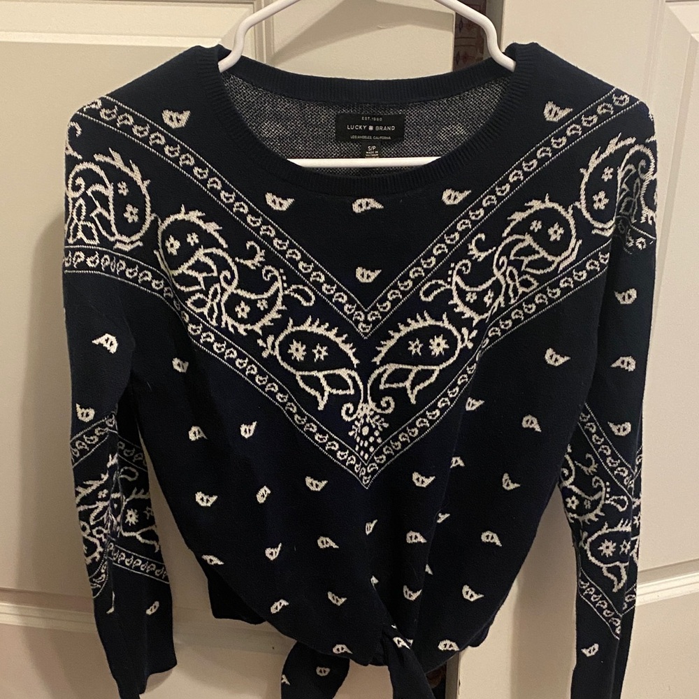 Lucky Brand Dark Blue and White Knit Top
